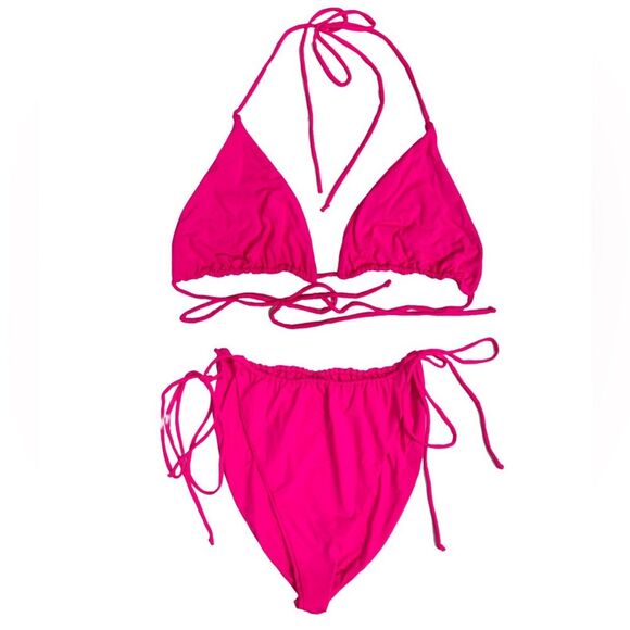 Good American Neon Pink Tiny Ties Bikini Set - Size 7 / 4x / 22 - 24 - Picture 1 of 11